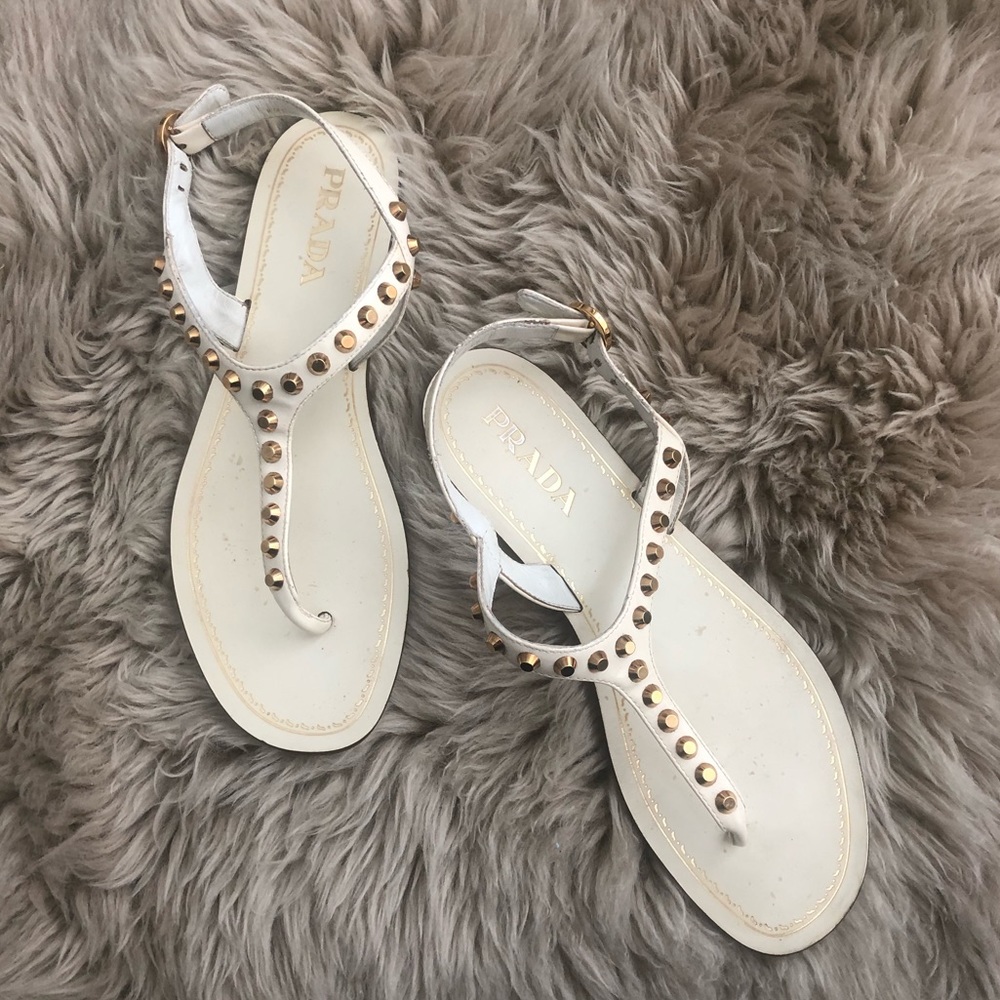 Prada Sandals White w/ Gold Studs Sz. 38